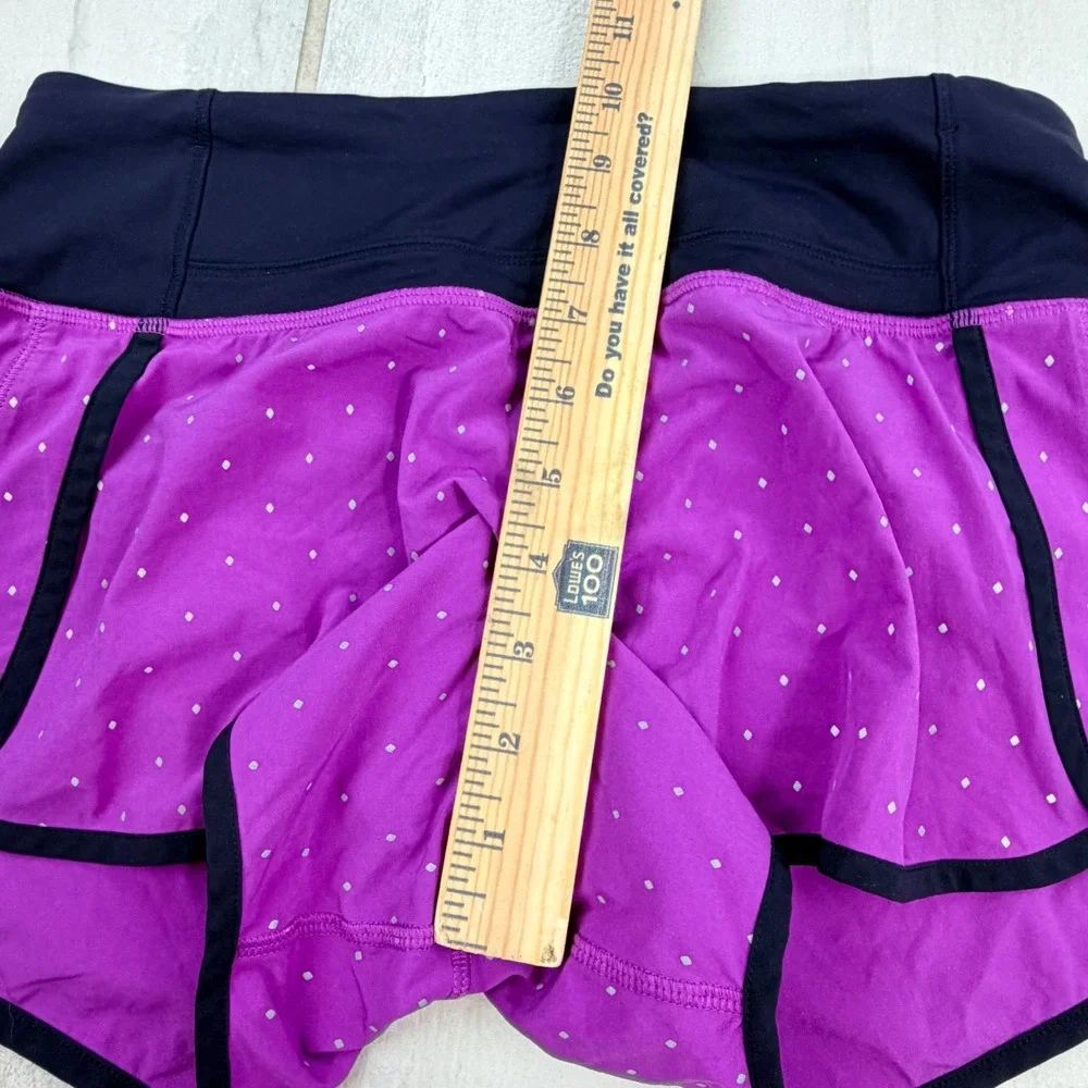 Lululemon Speed Up Shorts Purple Reflective Diamond Dot Black Trim Size 4